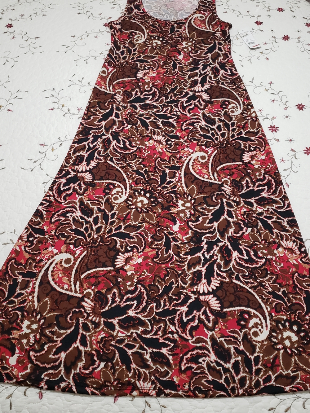 NY Collection Brown and Red Floral Paisley Maxi Dress - Picture 7 of 8